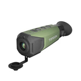 TOPDON thermal imaging monocular with green and black body, control buttons on top, eyepiece on right side, and objective len
