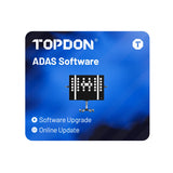 TOPDON ADAS Software online update service card with blue gradient background and diagnostic equipment illustration.