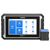 ArtiDiag900 BT diagnostic tablet with black rugged casing displaying menu screen and blue wireless connector module.