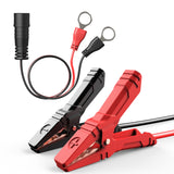 Battery charging cable with red and black alligator clamps, ring terminals, and cylindrical connector for TB6000Pro.