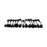 Set of black diagnostic cables with various connector types including rectangular and round connectors with angled adapters.
