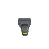 Black plastic 4-pin connector with yellow-green terminal contacts, designed for Kubota equipment.