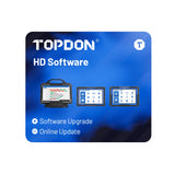 TOPDON HD Software blue packaging showing diagnostic devices and online update options.