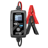 TOPDON TB6000Pro battery charger and tester with red and black jumper clamps attached.