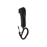 Black tire tread depth gauge with rounded handle, digital display buttons, and coiled black cable with connector.