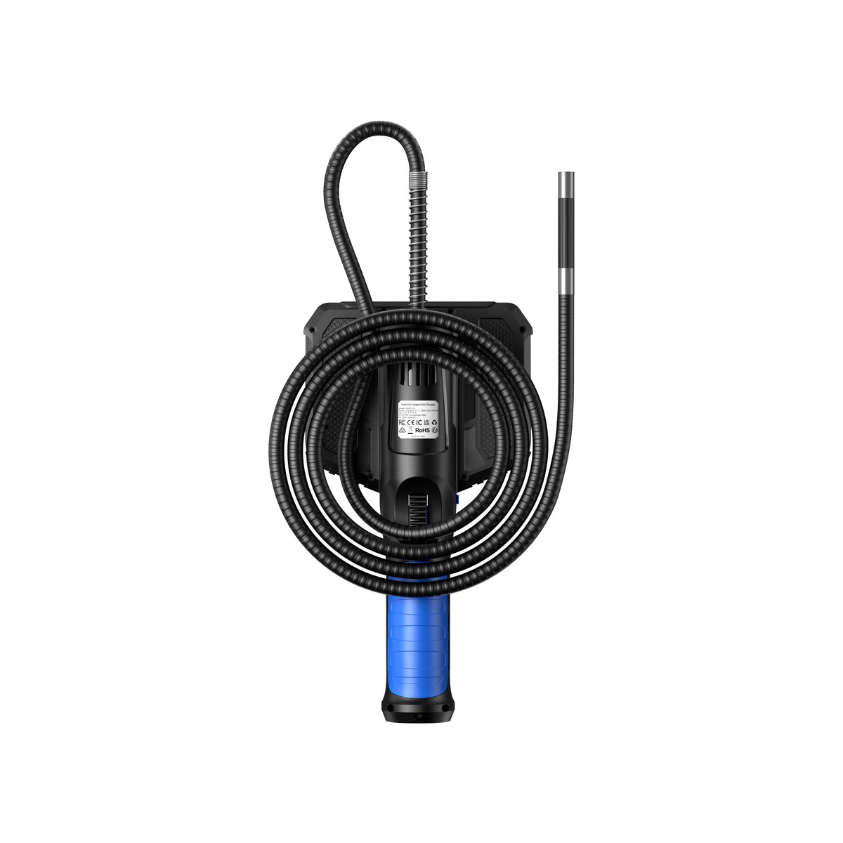 TOPDON VIS002UV borescope rear view with coiled semi-rigid inspection probe