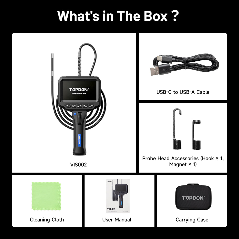 TOPDON VIS002 professional automotive borescope kit with carrying case