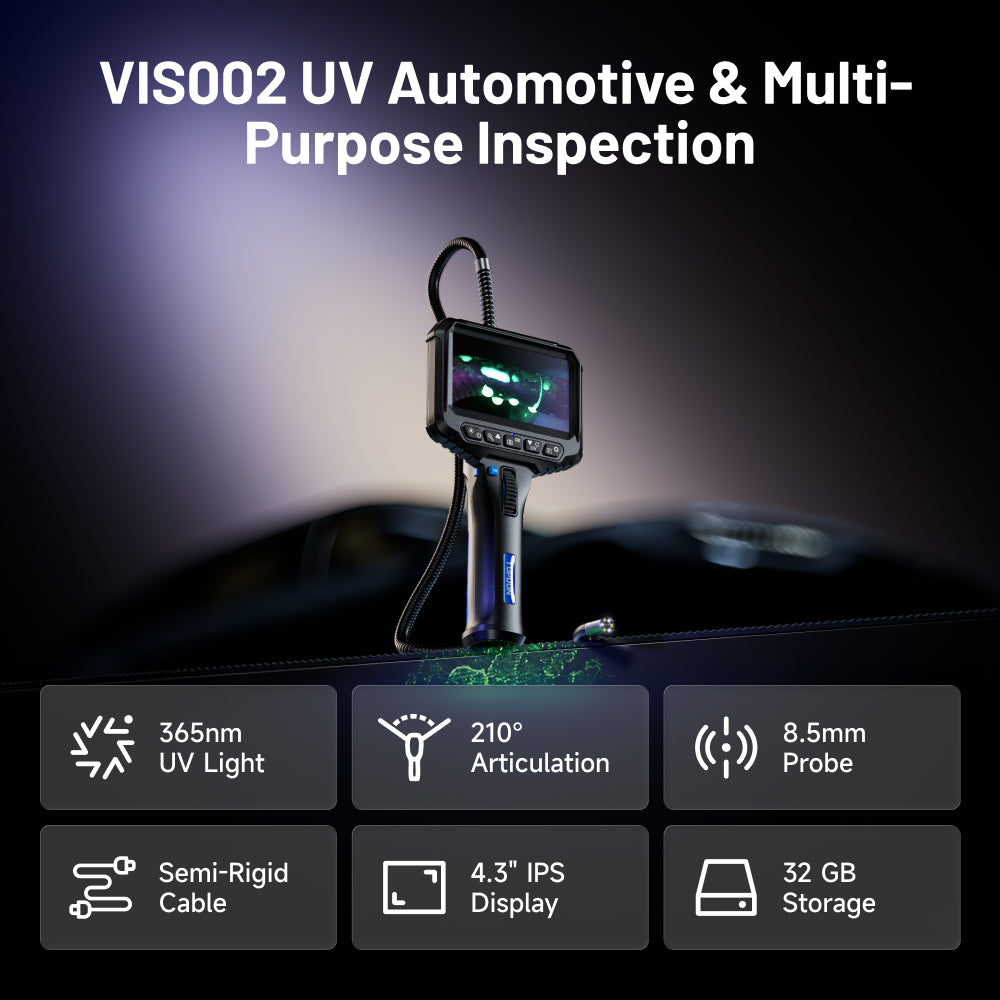 TOPDON VIS002UV borescope with white LEDs and 365 nm UV leak detection light