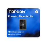 TOPDON Phoenix software upgrade card with online update option displayed on blue background.