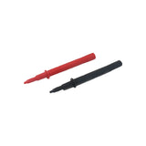 Red and black multimeter probes with textured handles and pointed tips.