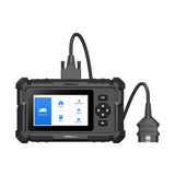 Front view of TOPDON ArtiDiag Moto with interface displaying diagnostics, updates, and support features.
