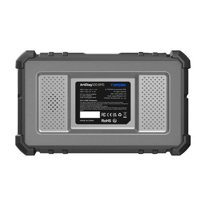 Back view of the TOPDON ArtiDiag500 BMS automotive diagnostic tool with product label