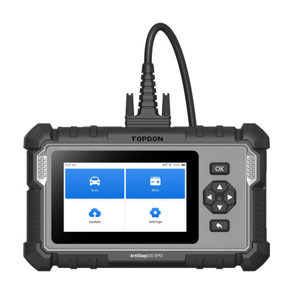 TOPDON ArtiDiag500 BMS OBD2 diagnostic tool front view with screen display