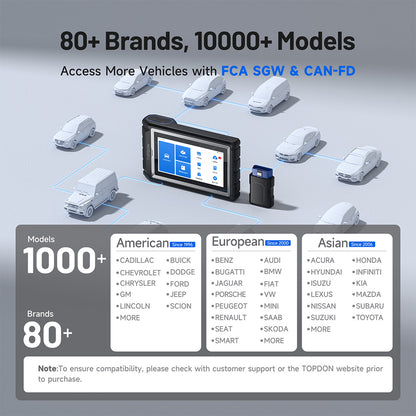 ArtiDiag800BT 2 automotive scan tool with FCA SGW and CAN-FD access for more than 80 vehicle brands and thousands of models