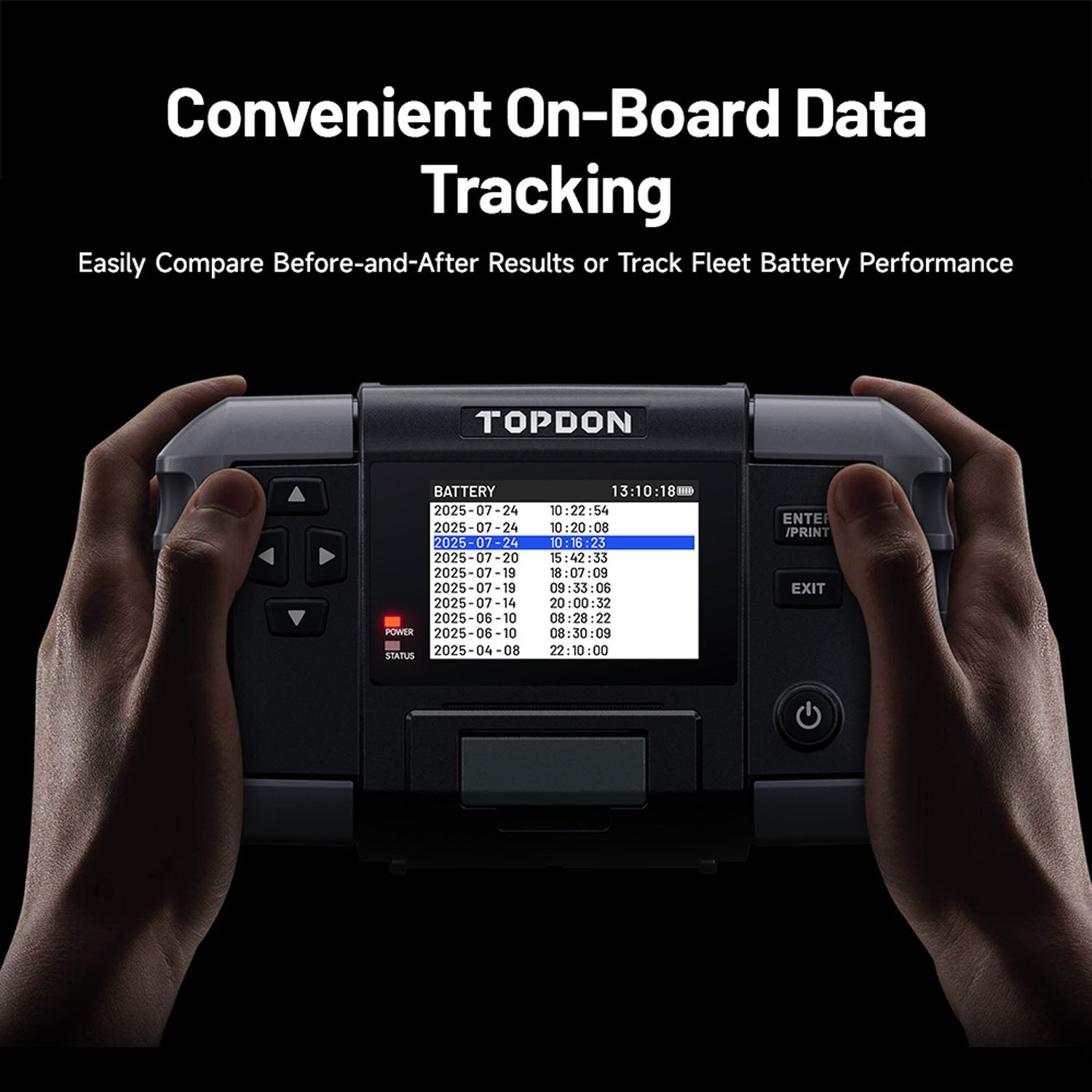 TOPDON BT600 Plus with convenient onboard data tracking to compare test results and monitor fleet batteries
