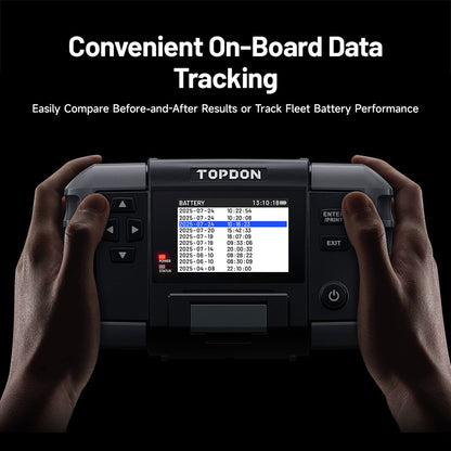 TOPDON BT600 Plus with convenient onboard data tracking to compare test results and monitor fleet batteries
