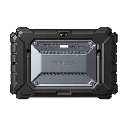 Back view of the TOPDON ONE professional automotive diagnostic tablet with rugged housing.