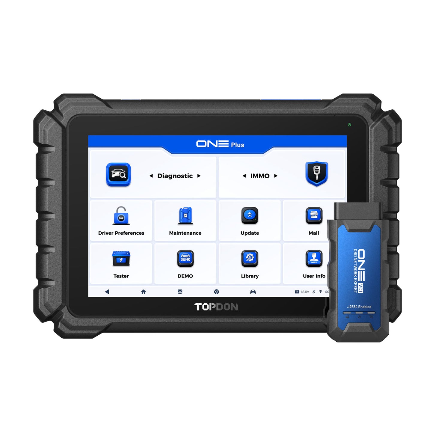 Alt Text:
TOPDON ONE Plus 10.1-inch automotive diagnostic tablet with wireless J2534 VCI for OE-level diagnostics and key programming