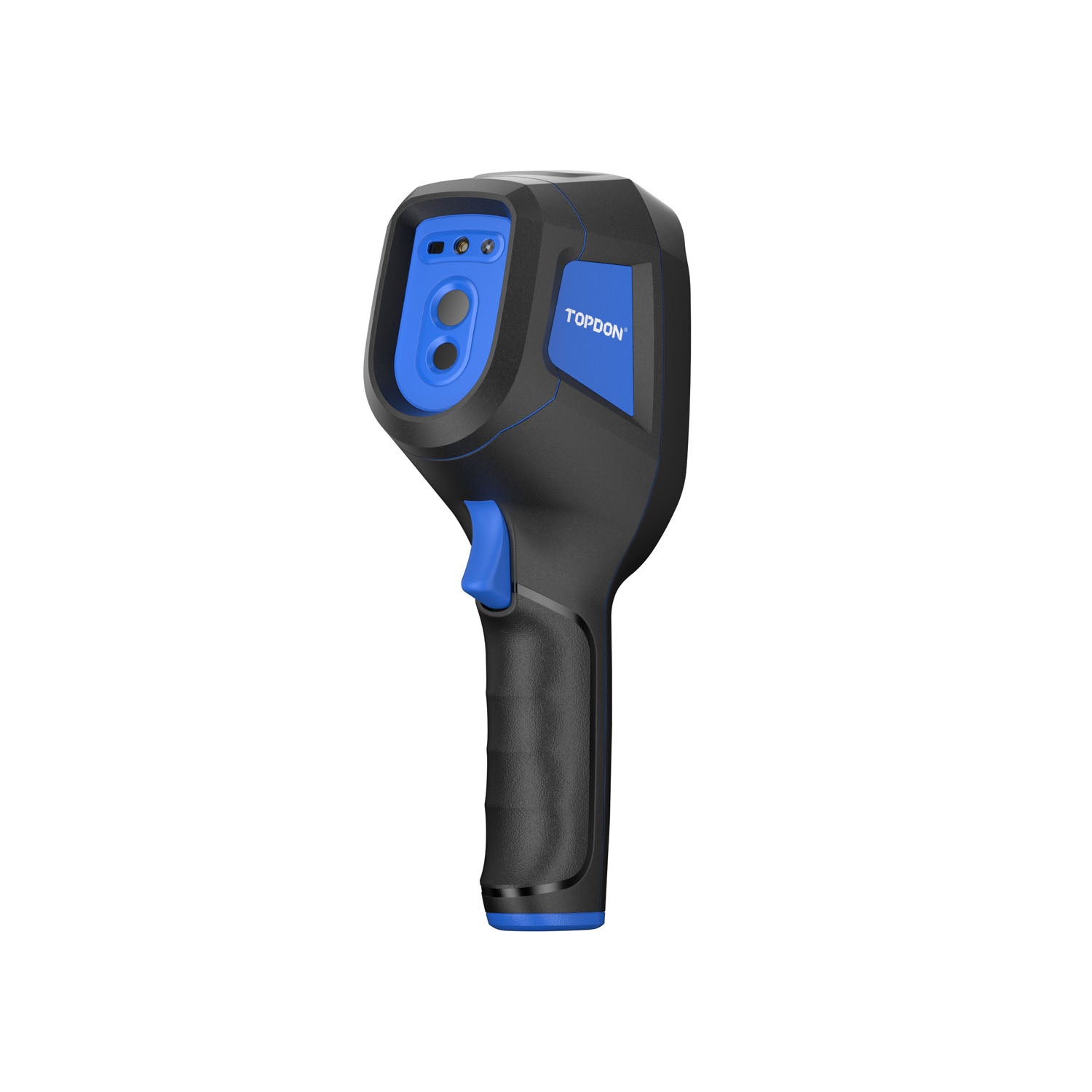 TOPDON TC004 handheld infrared camera angled rear view showing grip and dual lens system for inspection accuracy