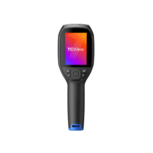 TOPDON TC005 handheld thermal camera with touchscreen display showing thermal imaging interface for inspection and diagnostics.