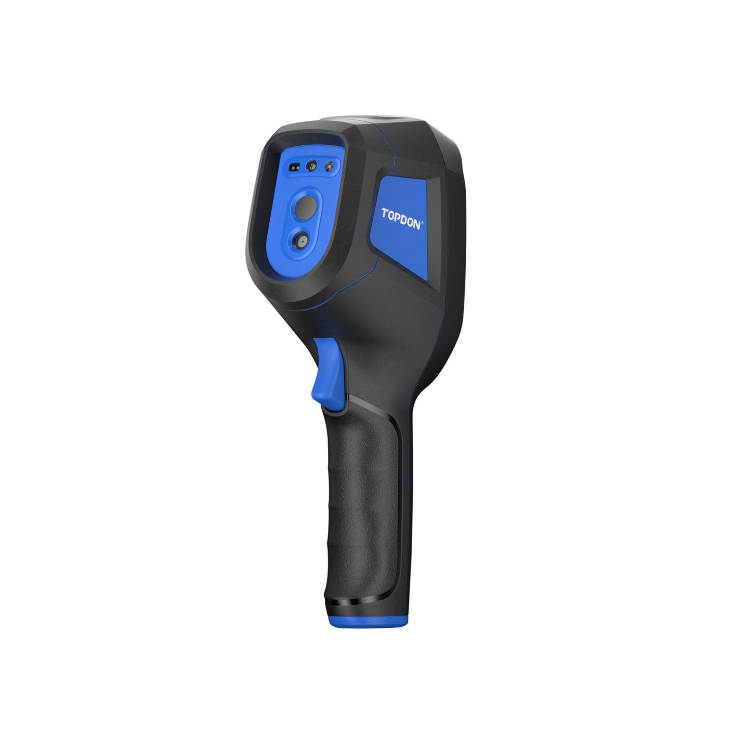 TOPDON TC005 thermal imager highlighting laser targeting feature for precise temperature measurement during inspections.