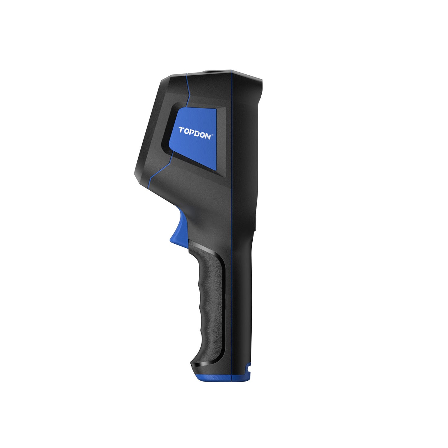 Side profile of TOPDON TC005 handheld thermal imaging camera with ergonomic grip for industrial and electrical inspections.