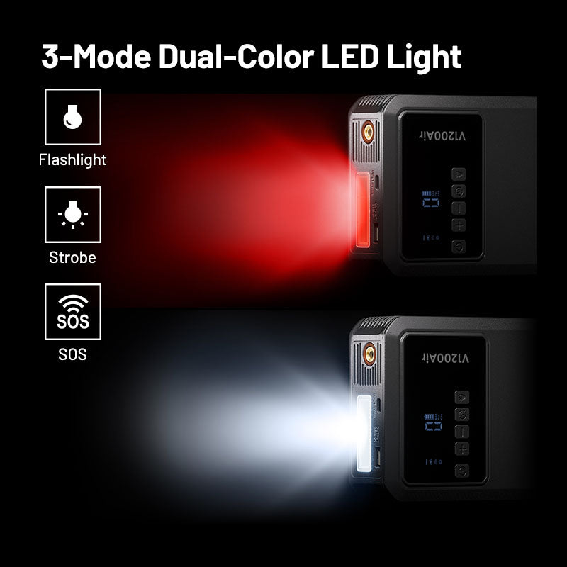 TOPDON V1200Air dual-color LED light with flashlight, strobe, and SOS emergency modes