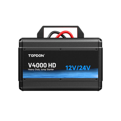 Front view of the TOPDON V4000 HD heavy duty jump starter with 12V and 24V support.