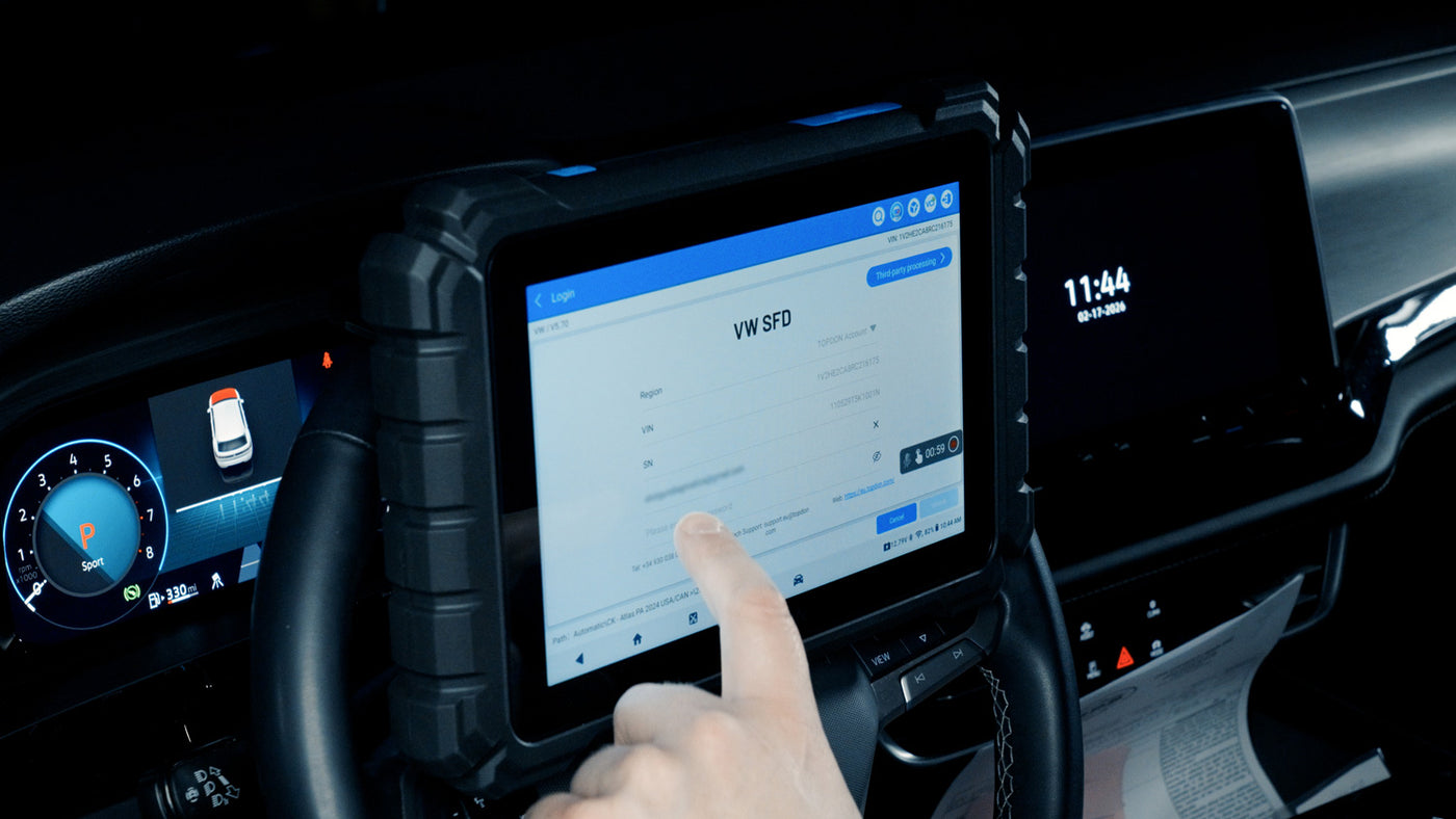TOPDON diagnostic tablet showing vehicle diagnostics