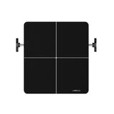 Black square target with four quadrants, white crosshairs, and adjustable side handles for mobility.