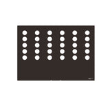 Dark rectangular target plate with six columns of five white circles arranged in a grid pattern.