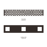 Two ADAS calibration targets: checkerboard pattern for Ford-AVM and three-square pattern for Cadillac-AVM.