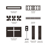 Collection of black and white ADAS calibration targets for various vehicle models including Mercedes, VW, and Renault.