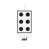 White rectangular lane watch display with black border, six black circles arranged in two columns, and metal mounting bracket