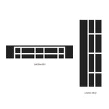 Two black modular panels with geometric compartments labeled LAC04-05-1 and LAC04-05-2.