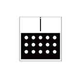 Black rectangular panel with 15 white circles arranged in 3 rows of 5, mounted on wall bracket with vertical attachment rod.