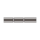 Three-section black and white striped grille or vent panel with horizontal stripes.