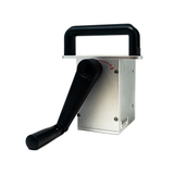 Metal box with black handle and curved black exhaust pipe extending from front side.
