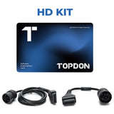 TOPDON HD KIT with software subscription card and black diagnostic cables with multi-pin connectors.