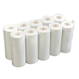 Ten rolls of white thermal printer paper arranged in two rows.