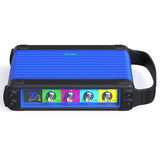Black and blue scope device with four colored channel sections, control knobs, and side speakers.