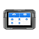 Black TOPDON diagnostic scanner with touchscreen displaying iMMO, TDarts, OBD, Maintenance, Update, Folder, and User Info ico