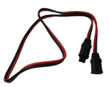 Red and black dual-wire extension cable with black connector terminals on one end.