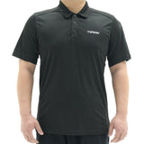 Black polo shirt with TOPDON branding on chest, three-button placket, and short sleeves.